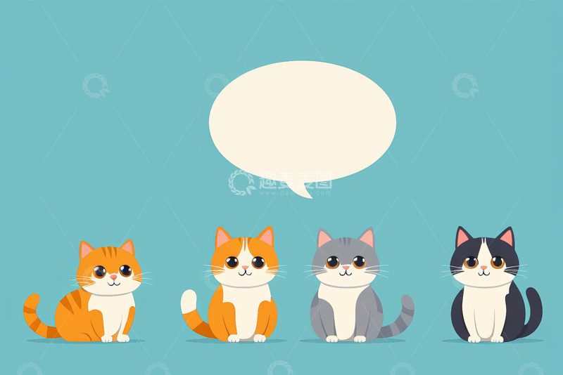 高清大图下载【趣麦麦图】四只可爱猫咪与空白对话框