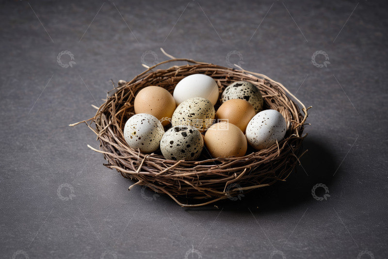 高清大图下载【趣麦麦图】鸟巢中摆放的各式蛋类