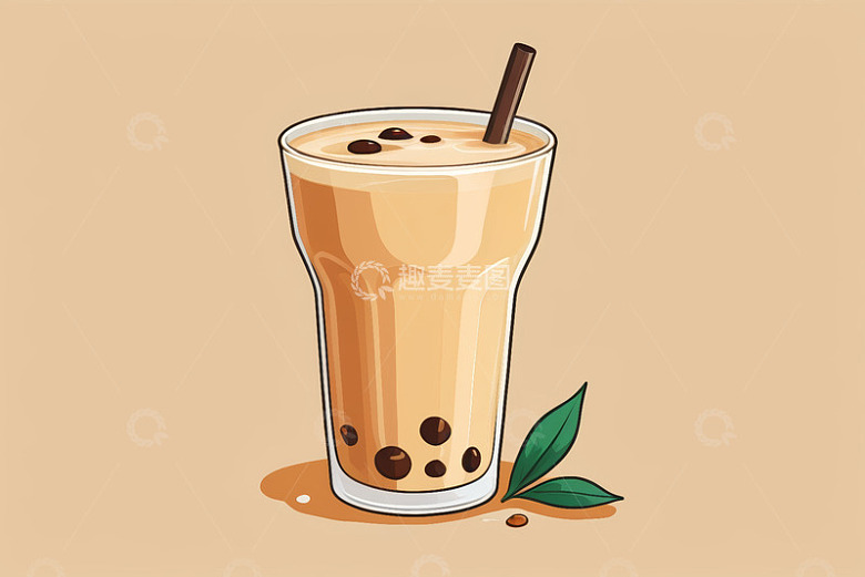 插画风格珍珠奶茶饮品图