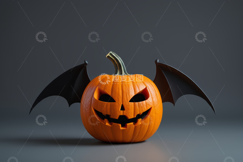 高清大图下载【趣麦麦图】带蝙蝠翅膀的万圣节南瓜