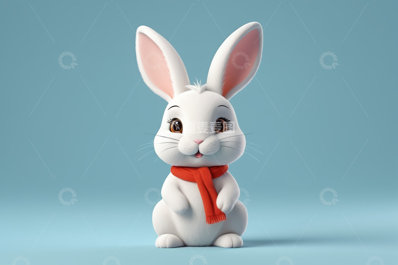 高清大图下载【趣麦麦图】戴红围巾的卡通白兔形象