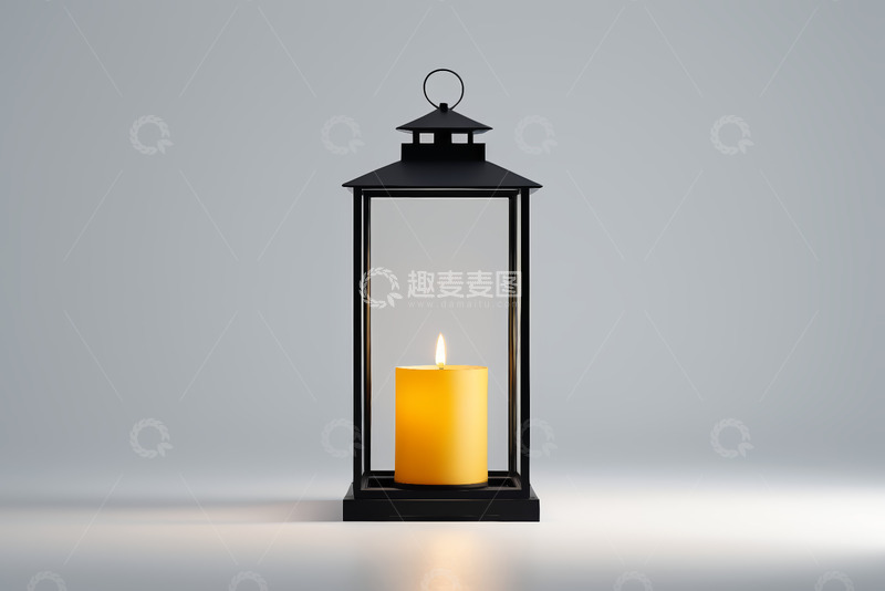 高清大图下载【趣麦麦图】黑色烛台内点燃的黄色蜡烛