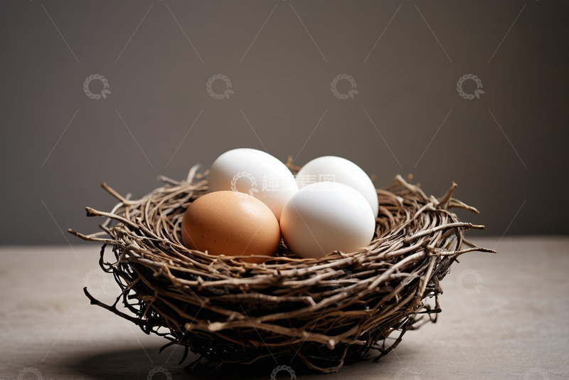 高清大图下载【趣麦麦图】鸟巢中摆放的新鲜鸡蛋