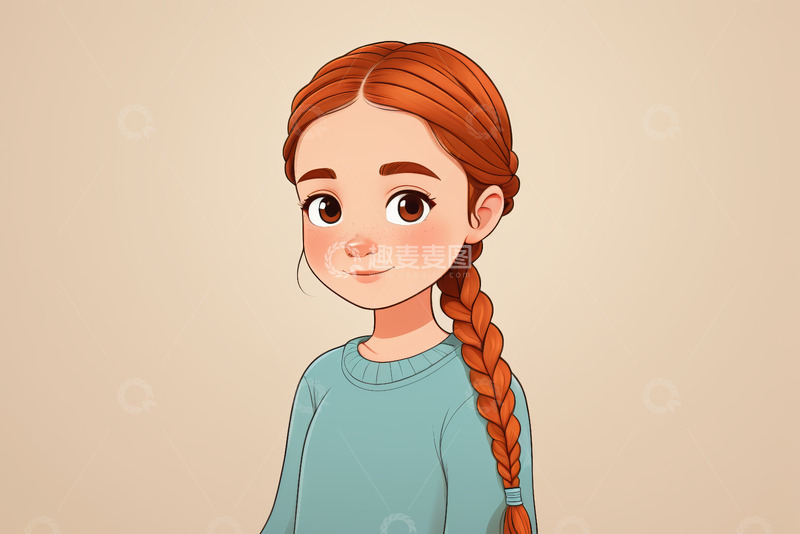 高清大图下载【趣麦麦图】微笑红发女孩动画形象