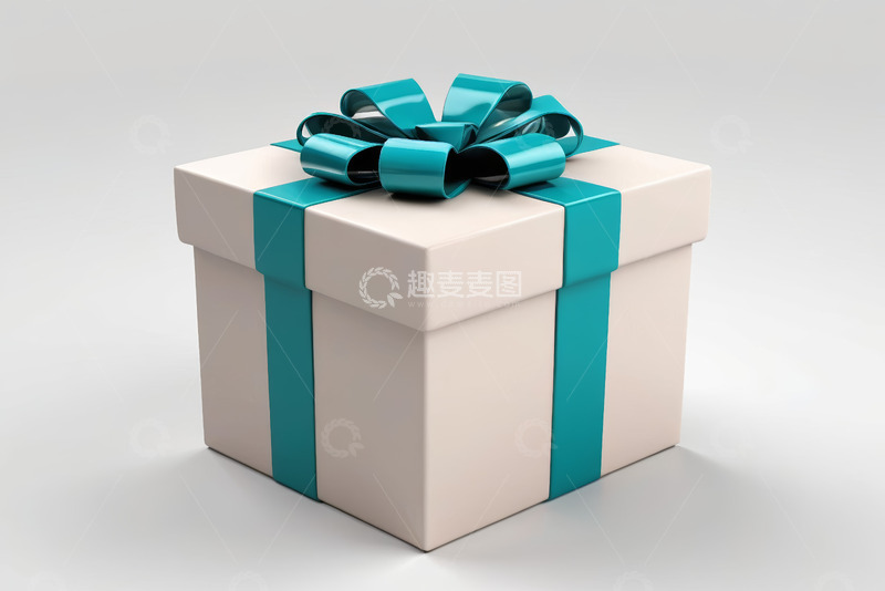 高清大图下载【趣麦麦图】白色礼盒配蓝色丝带素材