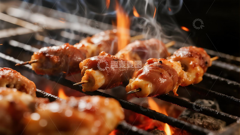 高清大图下载【趣麦麦图】美食烧烤之炭火鸡心