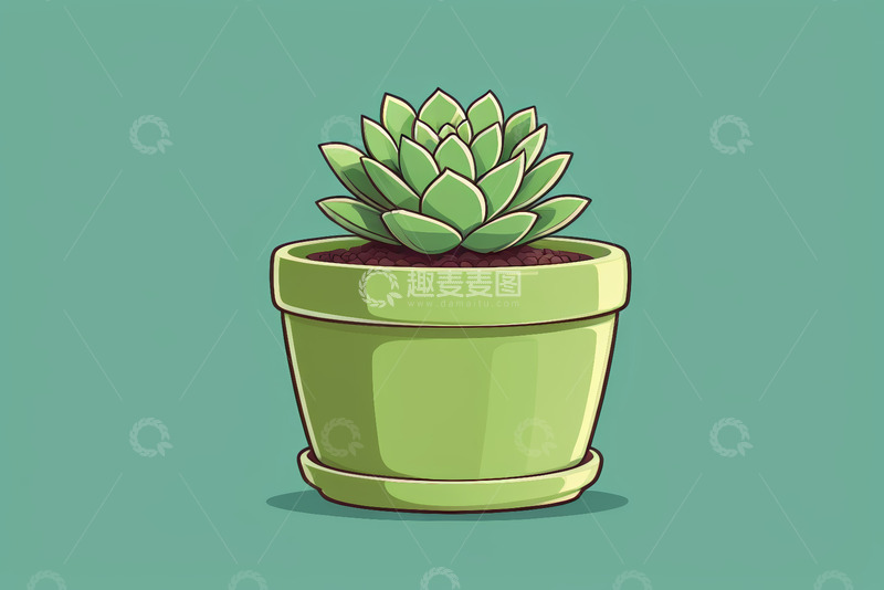 高清大图下载【趣麦麦图】盆栽多肉植物插画