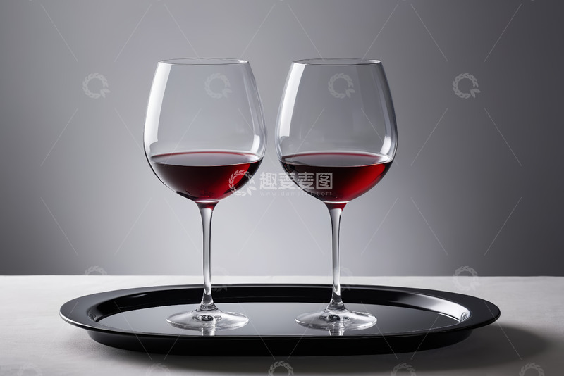 高清大图下载【趣麦麦图】托盘上的两杯红酒