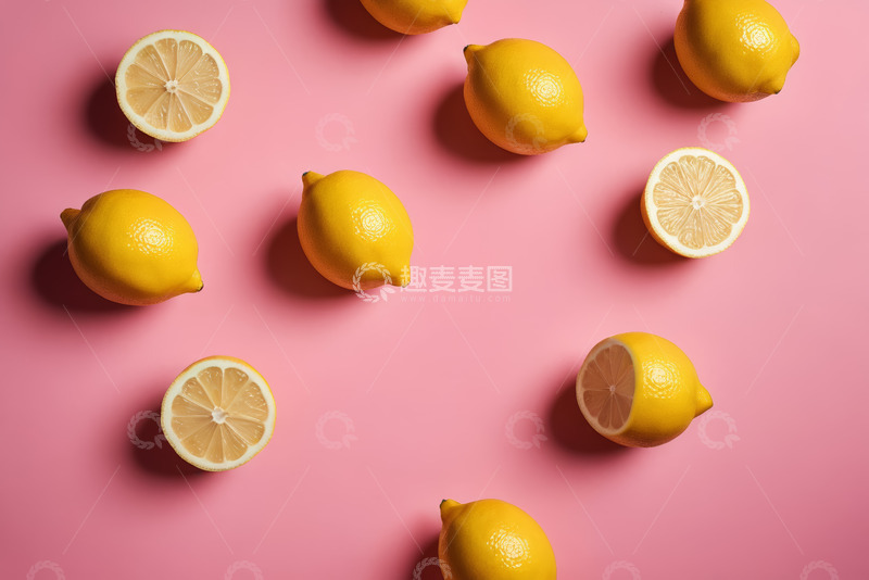 高清大图下载【趣麦麦图】粉色背景上的柠檬静物