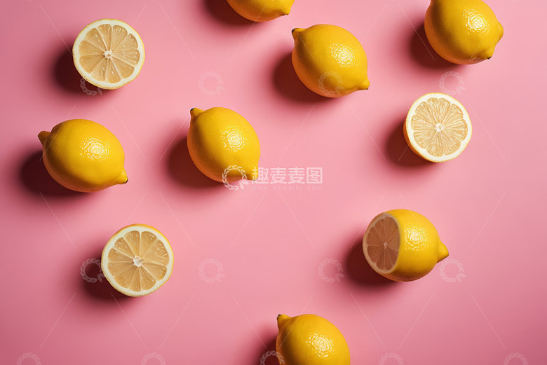 粉色背景上的柠檬静物