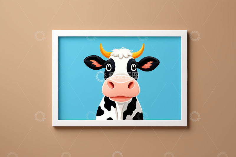 高清大图下载【趣麦麦图】画框中的卡通奶牛图像
