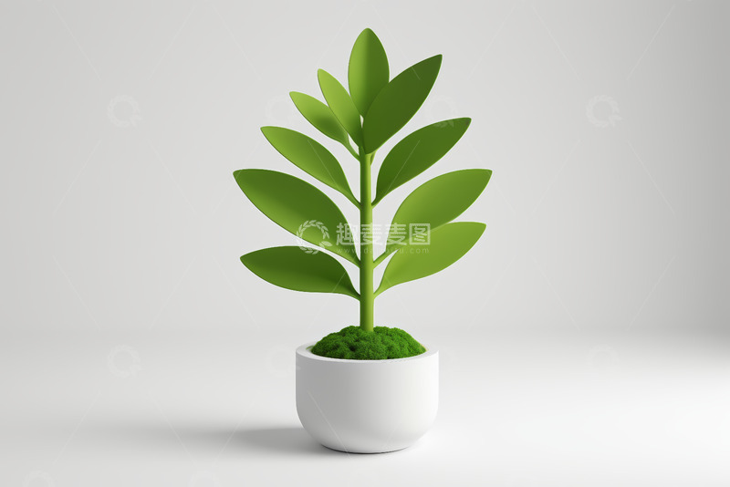 高清大图下载【趣麦麦图】白色花盆中的绿色植物