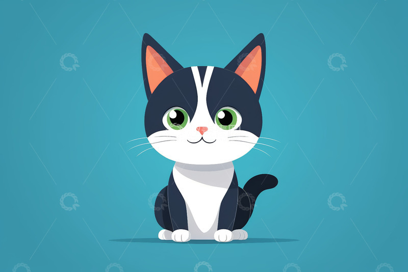 高清大图下载【趣麦麦图】卡通黑猫正面坐姿形象