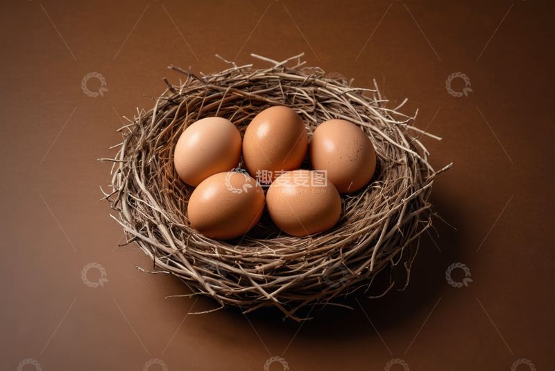 高清大图下载【趣麦麦图】鸟巢中放置的多枚鸡蛋
