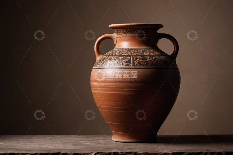 高清大图下载【趣麦麦图】复古双耳陶罐特写