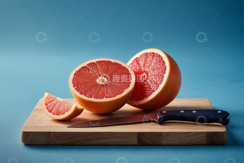 高清大图下载【趣麦麦图】案板上切开的西柚与刀具