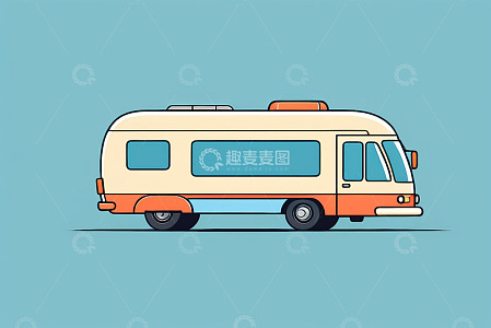 卡通风格旅行房车侧面图