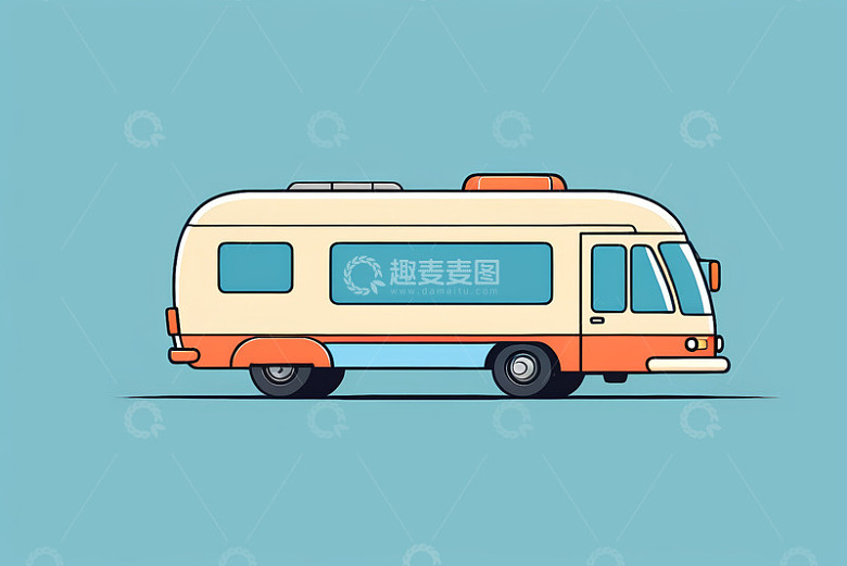 卡通风格旅行房车侧面图