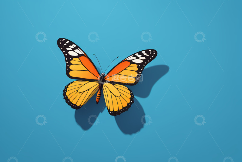 高清大图下载【趣麦麦图】蓝色背景上的蝴蝶
