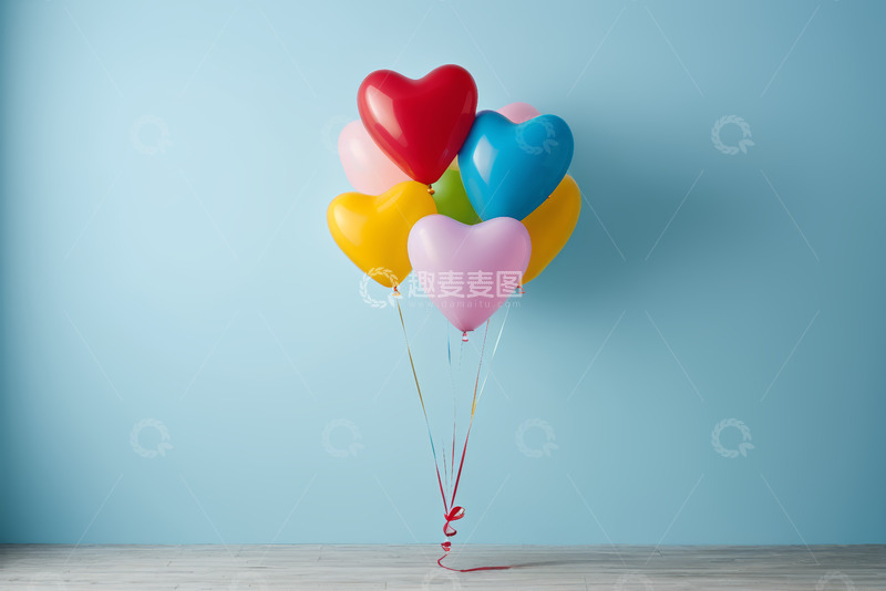 高清大图下载【趣麦麦图】多彩心形气球背景素材