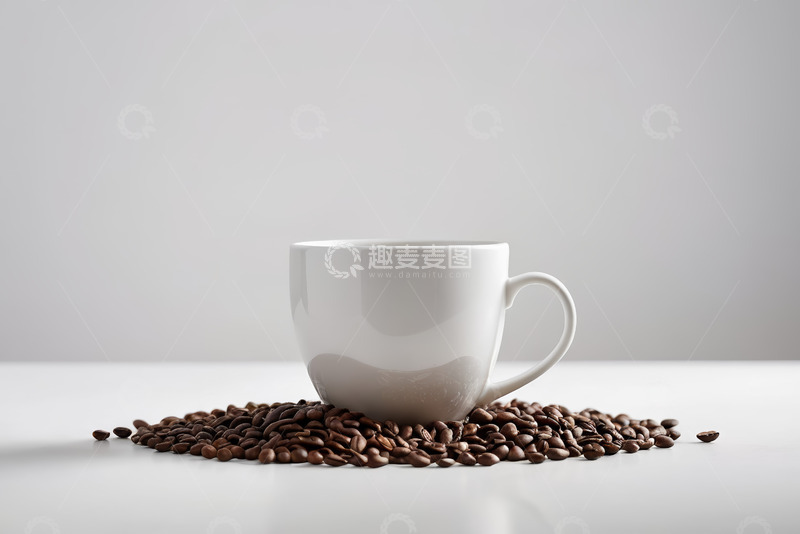 高清大图下载【趣麦麦图】白色咖啡杯与散落咖啡豆