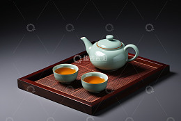 中式茶具茶壶与两杯热茶