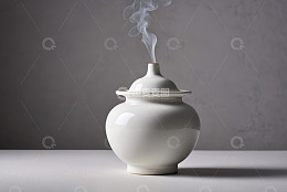 白色香炉袅袅蒸汽