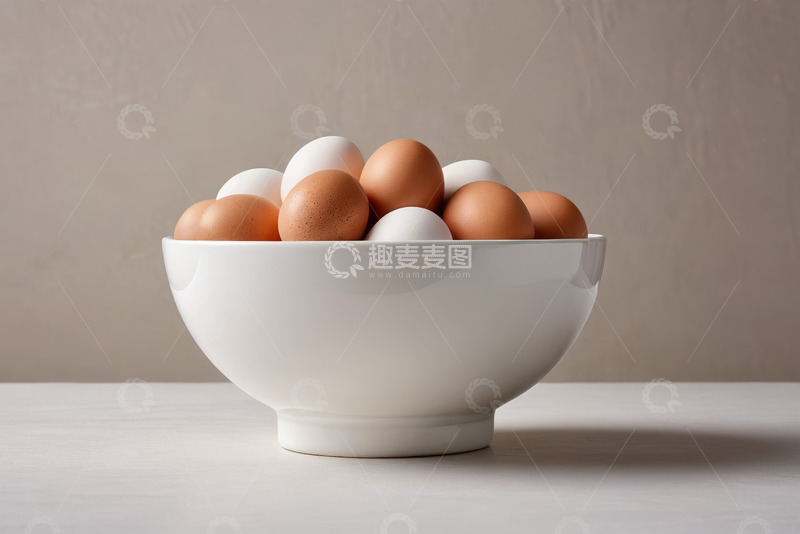 高清大图下载【趣麦麦图】白色碗中装着棕色和白色鸡蛋