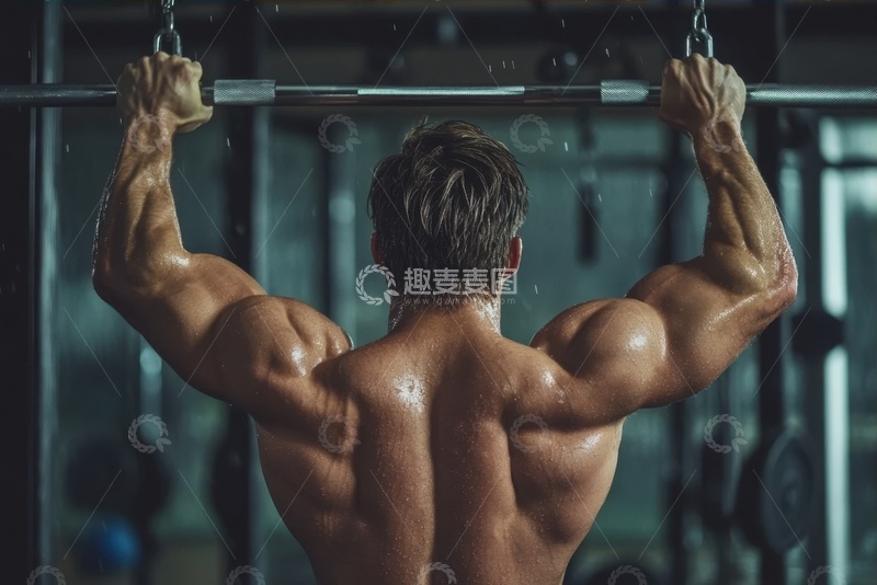 高清大图下载【趣麦麦图】举着哑铃锻炼的肌肉男