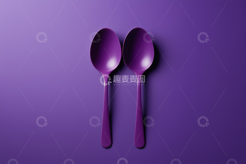 高清大图下载【趣麦麦图】紫色背景上的两把塑料勺子