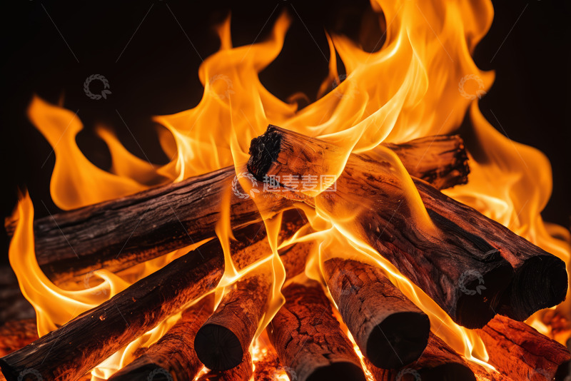 高清大图下载【趣麦麦图】燃烧的柴火火焰特写