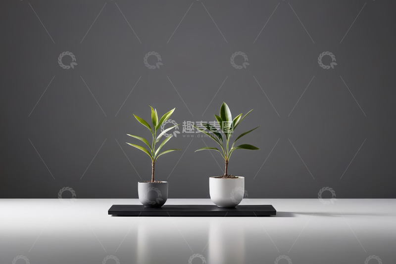 高清大图下载【趣麦麦图】-两盆绿植摆放在平台上