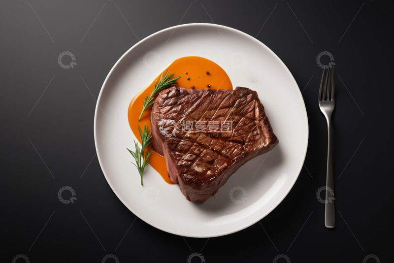 高清大图下载【趣麦麦图】白色盘中的牛排与装饰