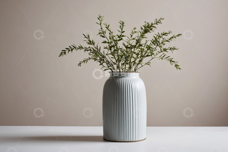 高清大图下载【趣麦麦图】白色花瓶中绿植装饰