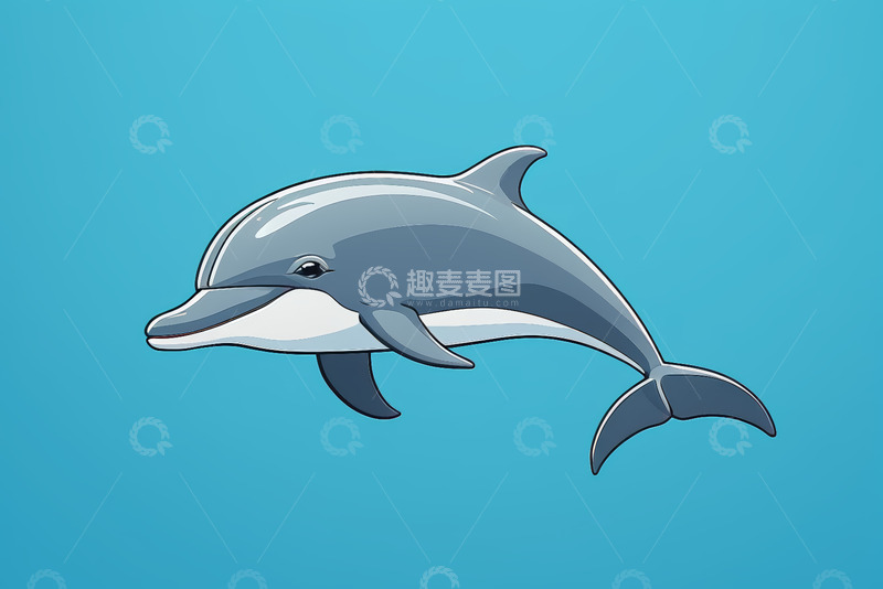 高清大图下载【趣麦麦图】蓝色背景卡通海豚