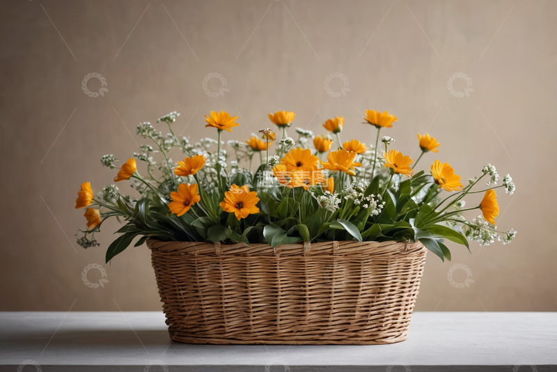 高清大图下载【趣麦麦图】篮子里盛放的黄色花卉