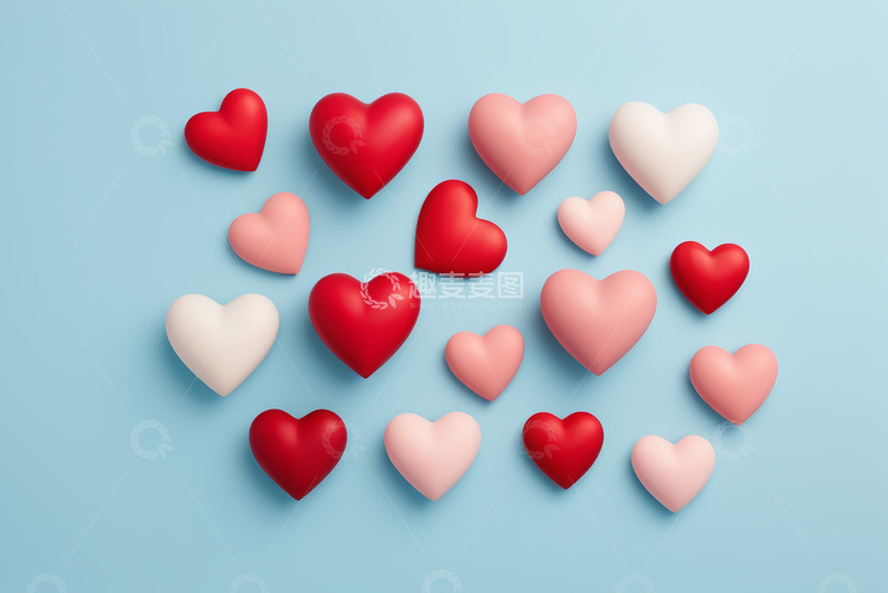 高清大图下载【趣麦麦图】蓝色背景上多彩爱心图案