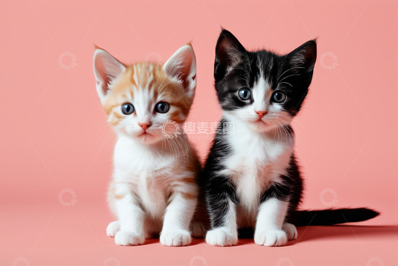 高清大图下载【趣麦麦图】两只小猫坐于粉色背景前