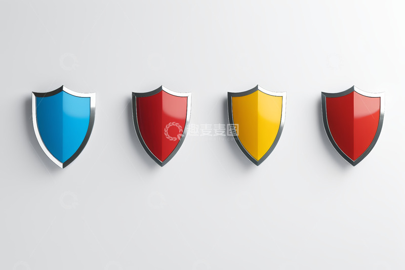 高清大图下载【趣麦麦图】四枚彩色盾牌图标素材