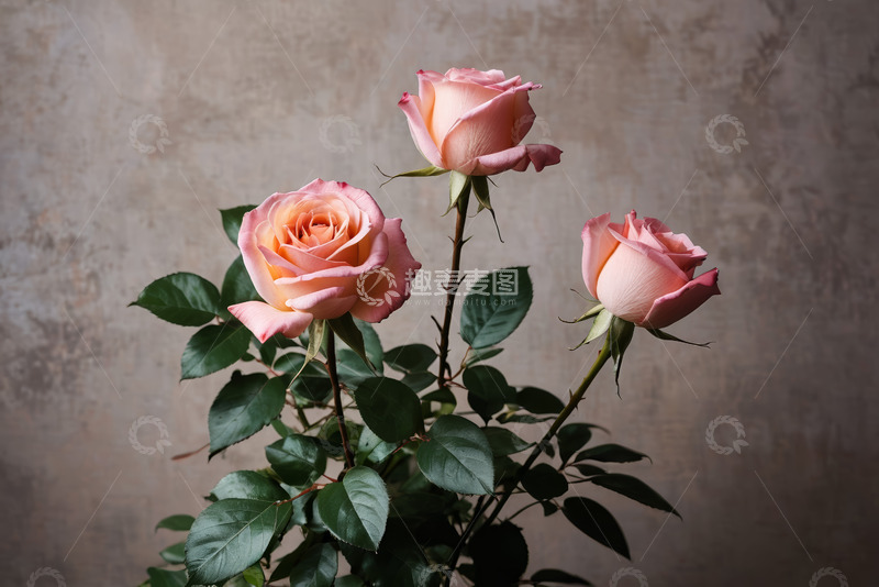 高清大图下载【趣麦麦图】三朵粉色玫瑰花特写