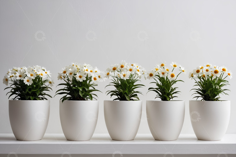 高清大图下载【趣麦麦图】白色花盆中盛放的雏菊盆栽