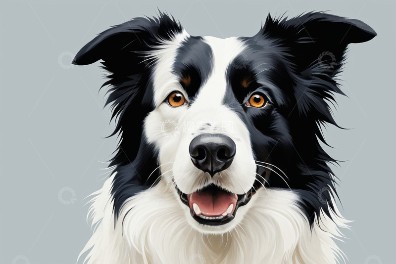 高清大图下载【趣麦麦图】黑白边牧犬肖像特写