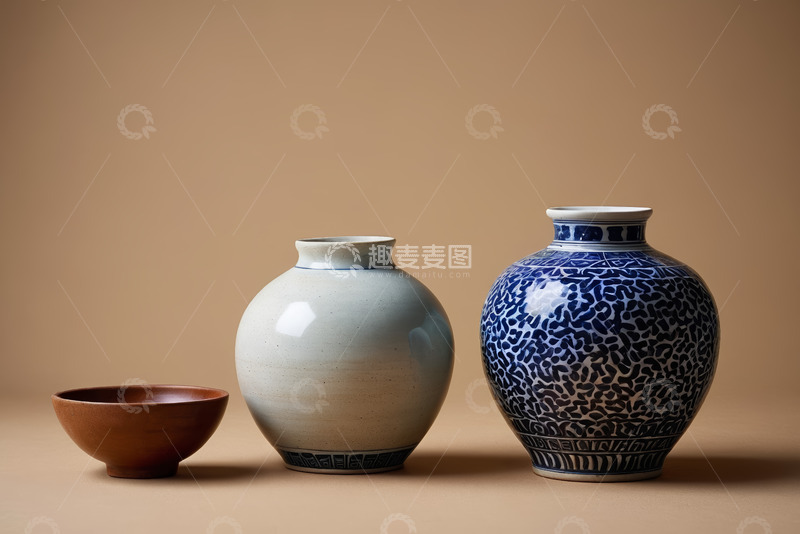 高清大图下载【趣麦麦图】中式陶瓷花瓶与碗静物摆拍