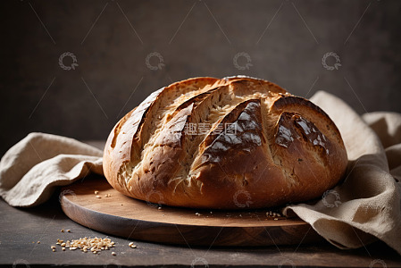 木盘上的新鲜烘焙大面包