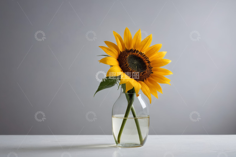 高清大图下载【趣麦麦图】玻璃瓶中插着的向日葵