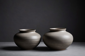 两个陶制罐子静物特写