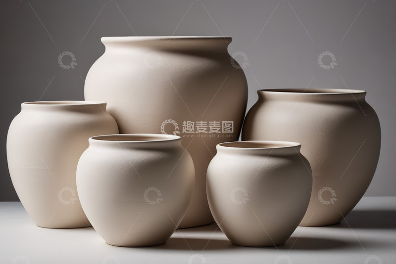 高清大图下载【趣麦麦图】素色陶罐组合静物素材