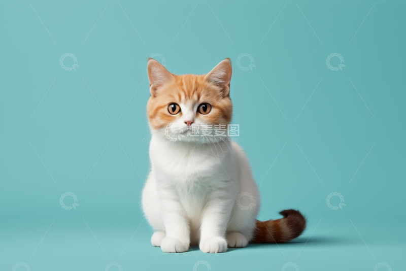 高清大图下载【趣麦麦图】蓝背景前的可爱小猫