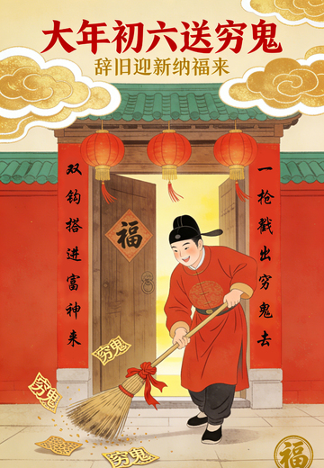 传统中国风大年初六送穷鬼海报
