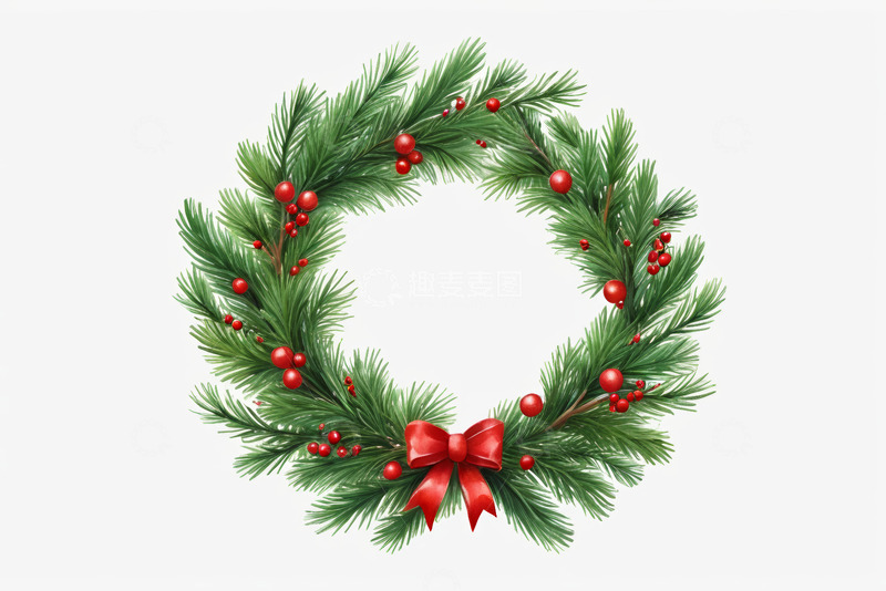 高清大图下载【趣麦麦图】圣诞松枝浆果花环装饰